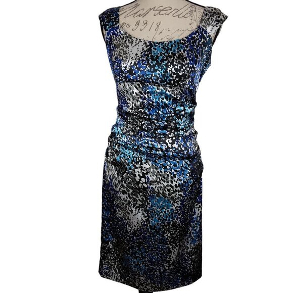 Maggy L | Blue Print Bodycon Sheath Ruched Dress | Size 6 - Picture 1 of 8